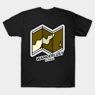 Wanderlust Is Real - Map Graphic With Black Text Design T-Shirt